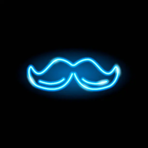 Vector illustration of Neon icon of moustache isolated on black background. Vector 10 EPS illustration..