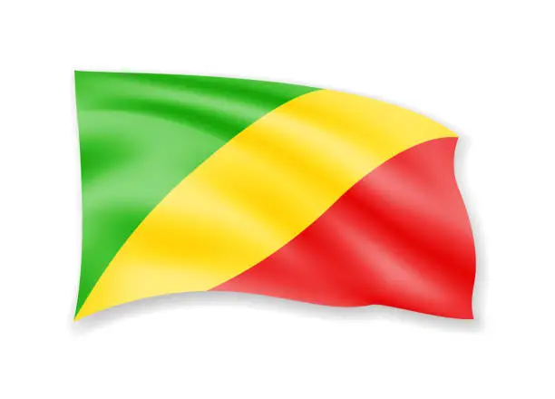 Vector illustration of Waving Congo flag on white. Flag in the wind.