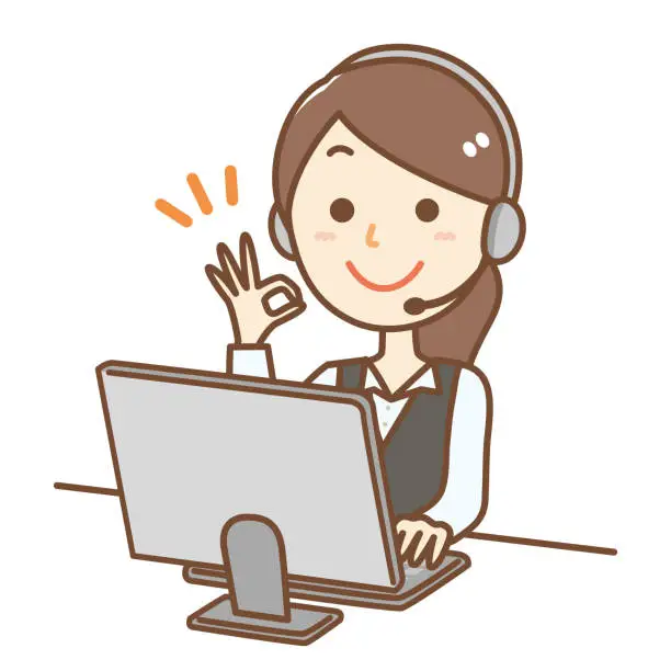 Vector illustration of Call Center Lady OK Sign