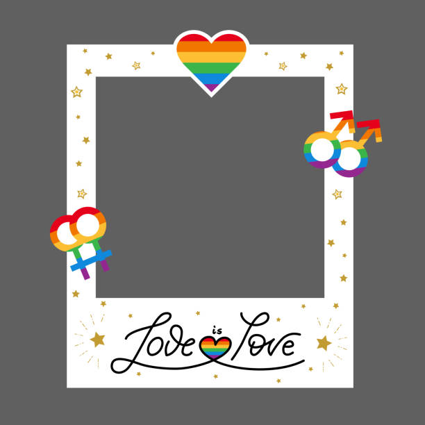 illustrazioni stock, clip art, cartoni animati e icone di tendenza di orgoglio vettoriale cornice simboli lgbt amore arcobaleno - arredo scenico