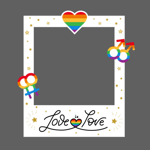 Vector pride frame LGBT symbols Love rainbow Vector pride frame. LGBT symbols. Love wins, heart, flag in rainbow colors. Gay, lesbian parade signl. Good for selfie. Homosexual icon and logo. lgbtqia pride event photos stock illustrations