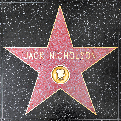 Los Angeles, USA - Mar 5, 2019: closeup of Star on the Hollywood Walk of Fame for Jack Nicholson.