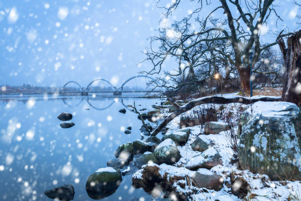 冬のセルヴェスボリ近郊のバルト海沿岸 - sweden cottage winter snow ストックフォトと画像