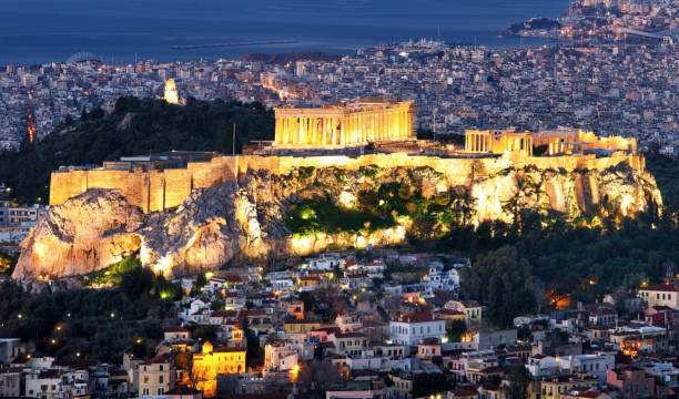 istock Acropolis at night in Athens from hill Lycabettus, Greece 1139623431