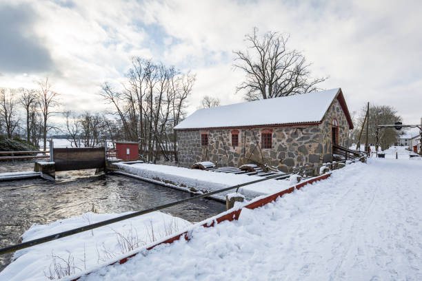 istock Winter scenery with river mill in Sweden 1139625922