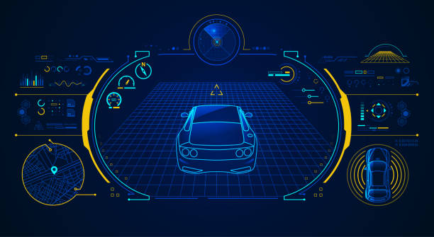 supercar concept of smart car technology head up display vehicle part stock illustrations