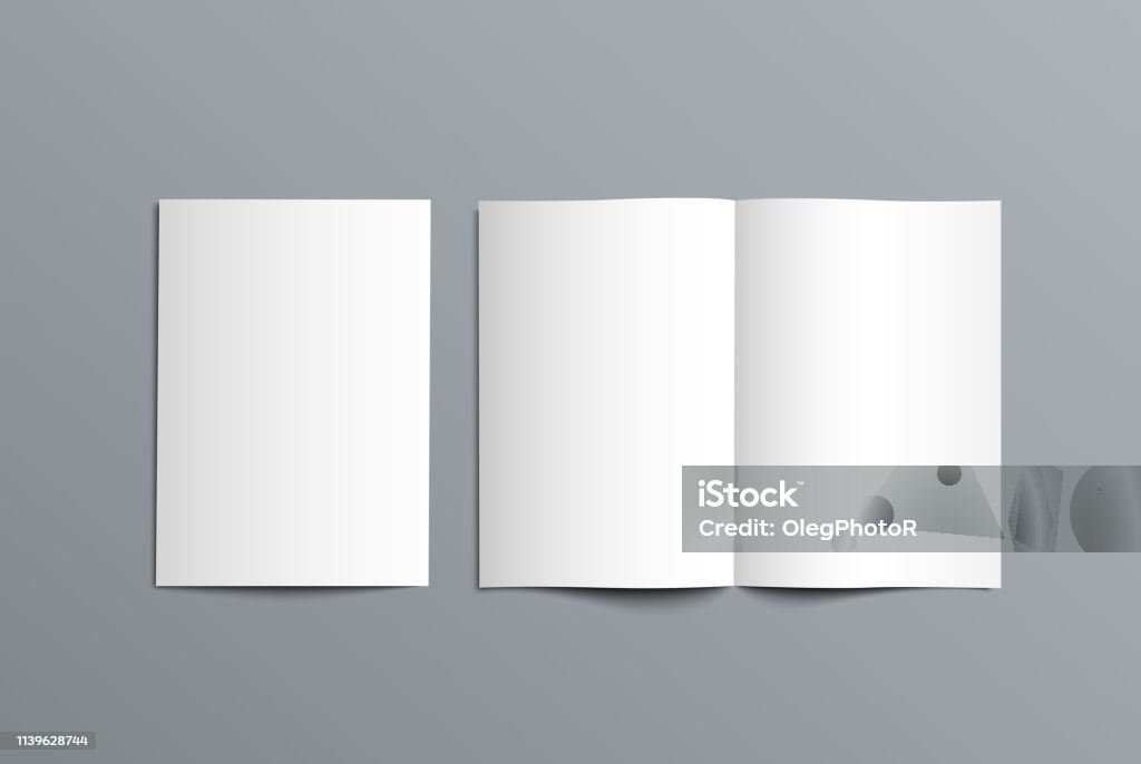 Vector mockup bi-fold catalog for the presentation of the design. Vector mockup bi-fold catalog for the presentation of the design. Template of open and closed brochure isolated on background. Template stock vector