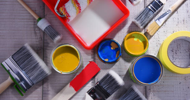 istock Paintbrushes of different size and paint can 1139628784