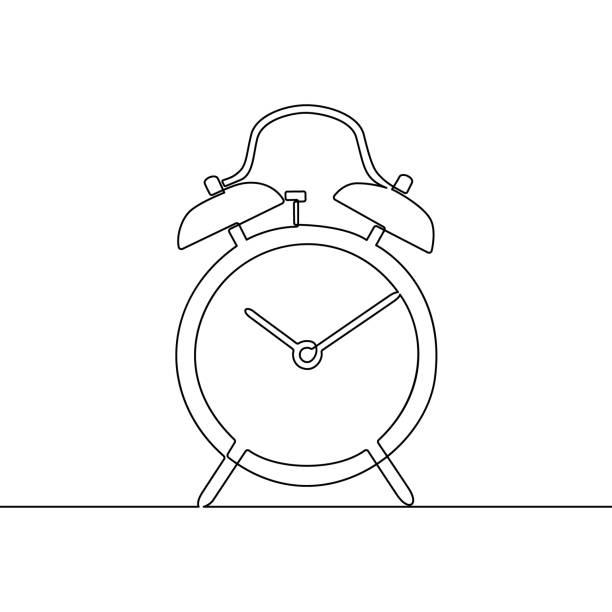 тревожный час непрерывный рисунок одной линии. черно-белая иллюстрация вектора эскиза. - clock face time alarm clock working stock illustrations