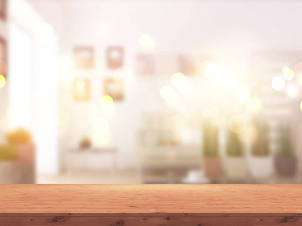 istock 3D wooden table against a defocussed sunny room interior 1139629504