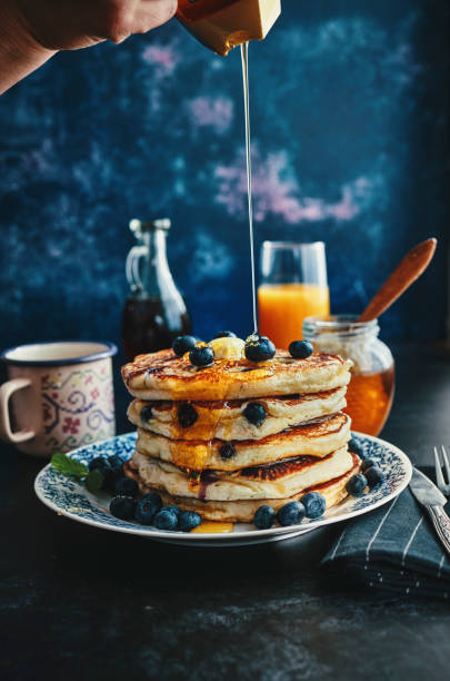 istock Pancake Tower with Blueberries and Maple Syrup 1139629597