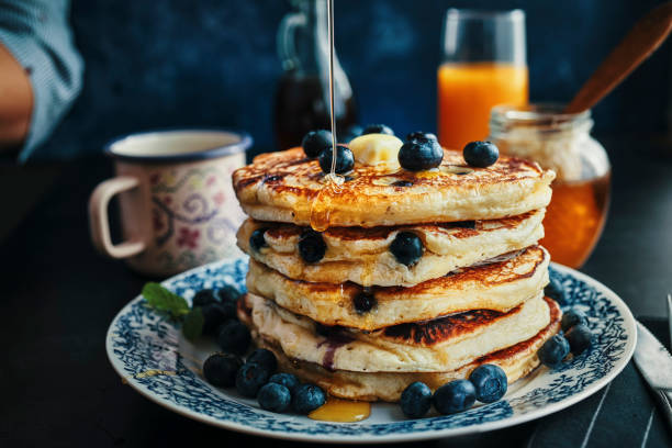istock Pancake Tower with Blueberries and Maple Syrup 1139629614