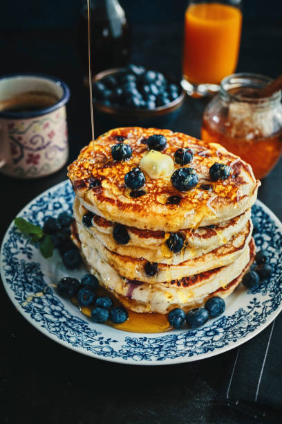 istock Pancake Tower with Blueberries and Maple Syrup 1139629616