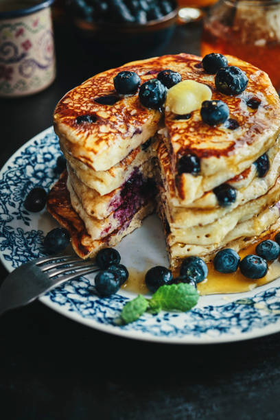 istock Pancake Tower with Blueberries and Maple Syrup 1139629617