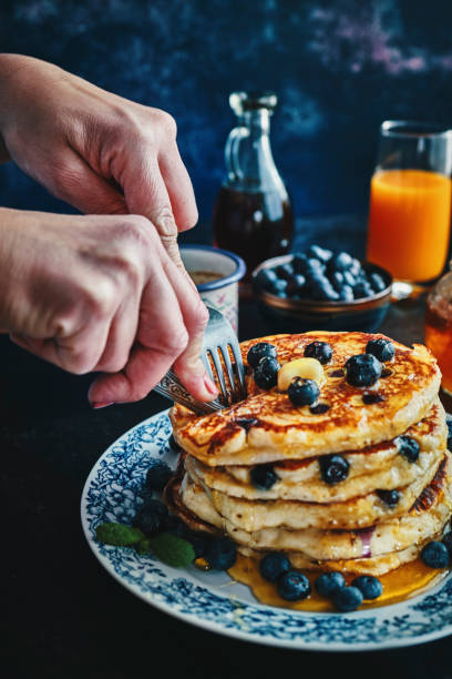 istock Pancake Tower with Blueberries and Maple Syrup 1139629623