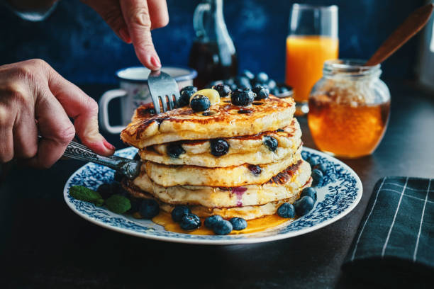 istock Pancake Tower with Blueberries and Maple Syrup 1139629625