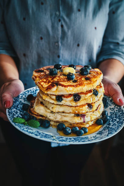istock Pancake Tower with Blueberries and Maple Syrup 1139629626