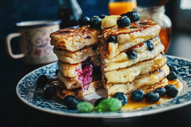 istock Pancake Tower with Blueberries and Maple Syrup 1139629633