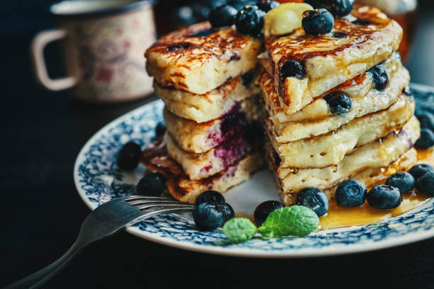 istock Pancake Tower with Blueberries and Maple Syrup 1139629634