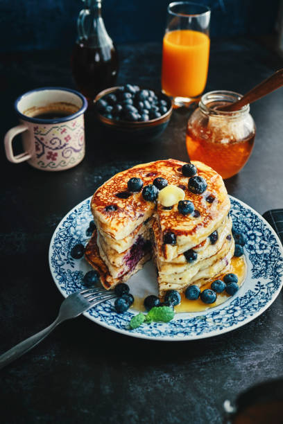 istock Pancake Tower with Blueberries and Maple Syrup 1139629636
