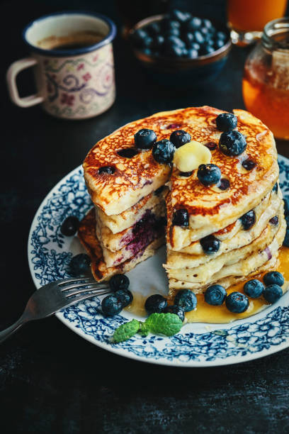 istock Pancake Tower with Blueberries and Maple Syrup 1139629640