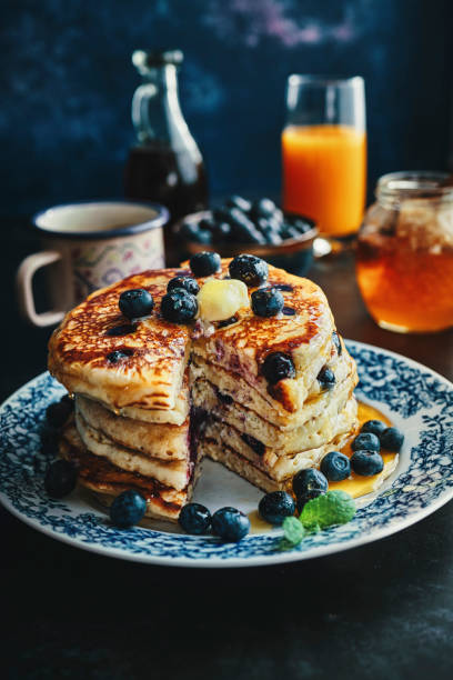 istock Pancake Tower with Blueberries and Maple Syrup 1139629641