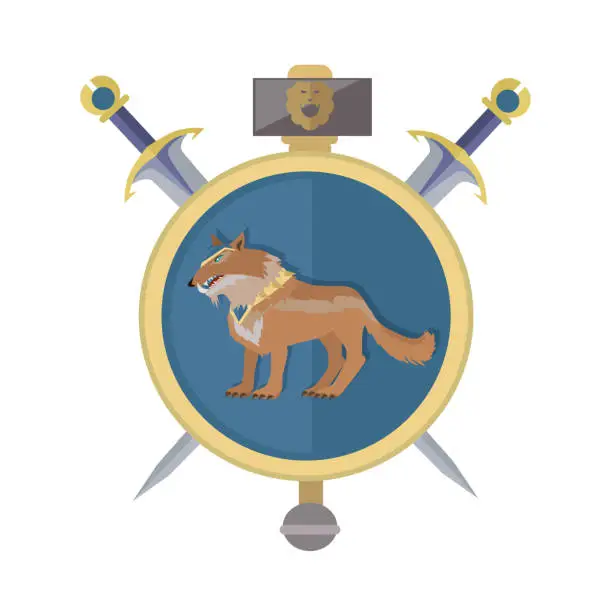 Vector illustration of Braun Wolf in the Collar. Icon in Flat