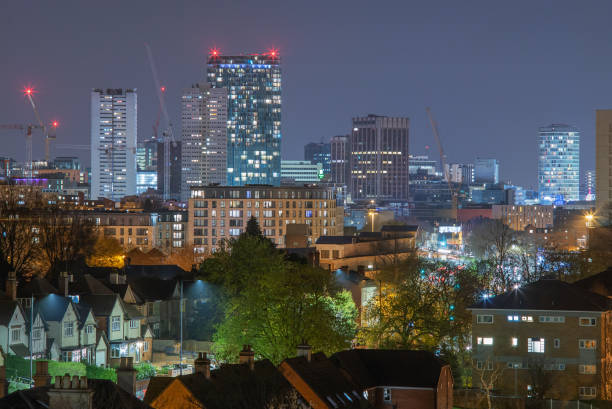 Birmingham city centre at night. stock photo
