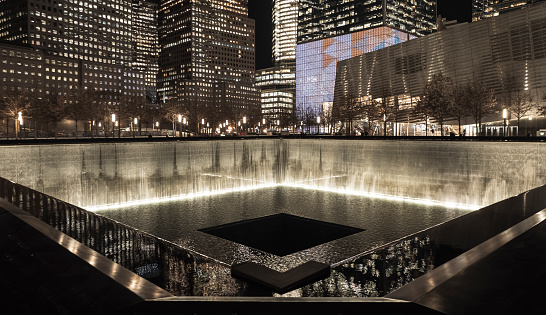 New York City United States of America January 21th 2019 : The National September 11 Memorial & Museum. This memorial of the 9/11 terrorist attacks is located where the Twin Towers stand in the past.