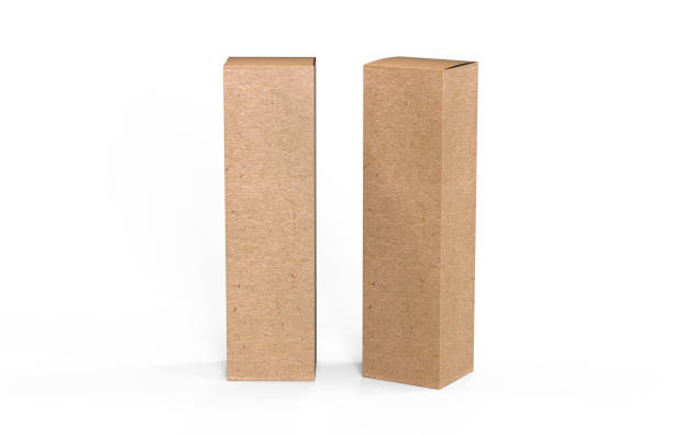 Tall corrugated cardboard shipping box, mock up template box on isolated white background, 3d illustration stock photo