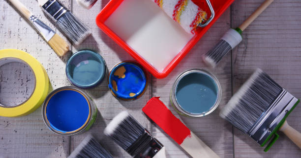 istock Paintbrushes of different size and paint can 1139635386