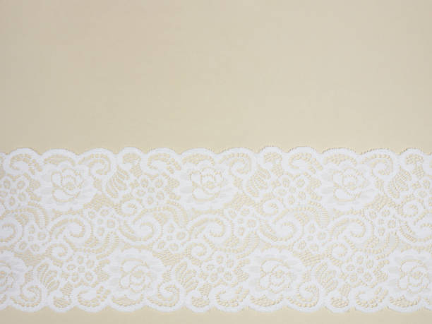 istock White wide, lace on a beige background 1139635733