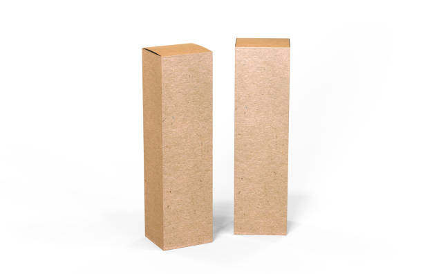 istock Tall corrugated cardboard shipping box, mock up template box on isolated white background, 3d illustration 1139635781