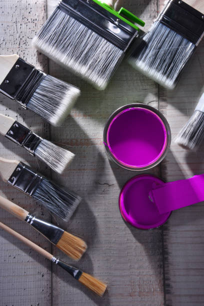 istock Paintbrushes of different size and paint can 1139635847