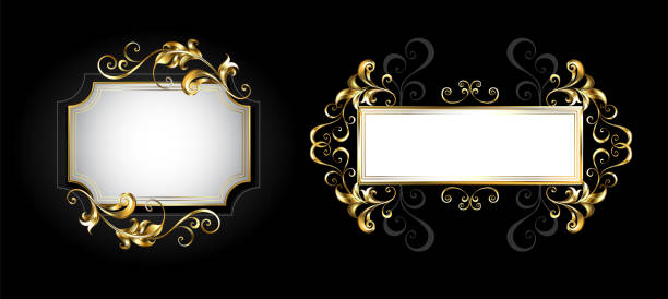 два небольших баннера - crown frame gold swirl stock illustrations
