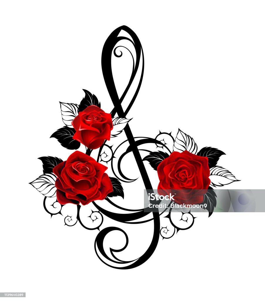 Chìa Khóa Âm Nhạc Màu Đen Với Hoa Hồng Đỏ Hình minh họa Sẵn có ...