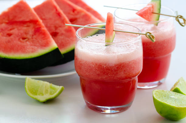 istock Watermelon smoothie  with lemon and mint to cool down on hot days. Refreshening fruit drink  for hot summer days. 1139642525