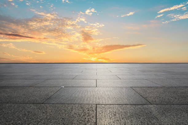 istock Empty square floor and beautiful sky clouds at sunset 1139646585