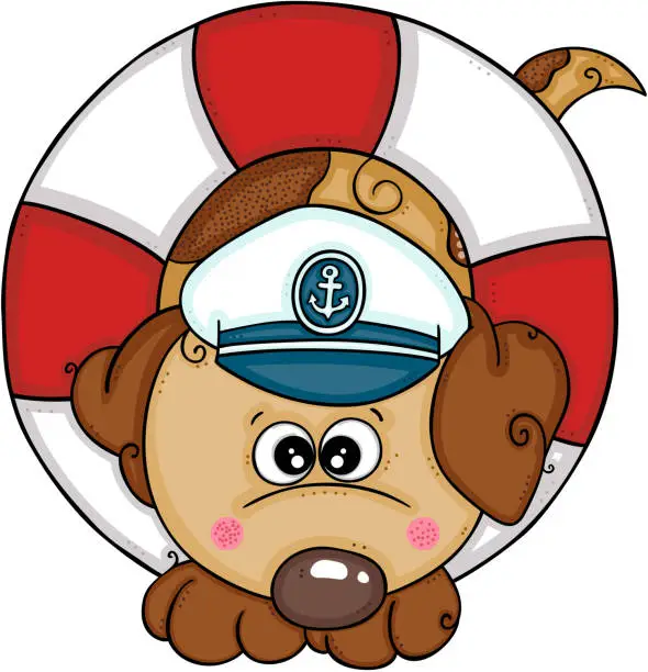 Vector illustration of Cute dog with sailor hat on float