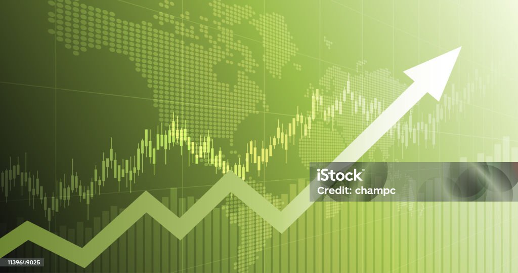 widescreen abstract financial chart with uptrend line arrow graph and world map on green color background Green Color stock vector widescreen abstract financial chart with uptrend line arrow graph and world map on green color background Green Color stock vector