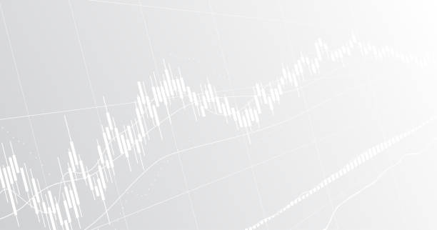 상승 추세 라인 그래프와 흑백 색상 배경에 촛대와 와이드 스크린 추상 금융 차트 - chart stock market finance graph stock illustrations
