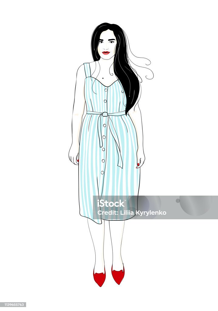 Fashion girl in striped sundress. Summer feminine style wardrobe Fashion girl in striped sundress. Summer feminine style wardrobe. Elegant woman Fashion stock vector