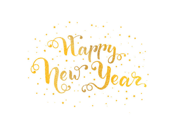 istock Happy New Year hand written lettering. Golgen glitter and gold star 1139655794