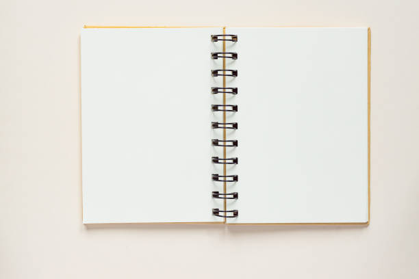 istock Top view of open empty notebook with cover from recycled paper on pastel light colorful background 1139657089