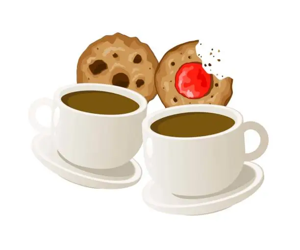 Vector illustration of Two cups of coffee with cookies. Vector. Eps 10
