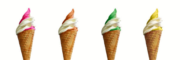 istock Collection of four soft serve ice creams isolated on white panoramic background 1139659219