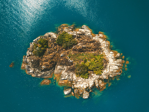 Overhead view on a tiny island in the lake malawi