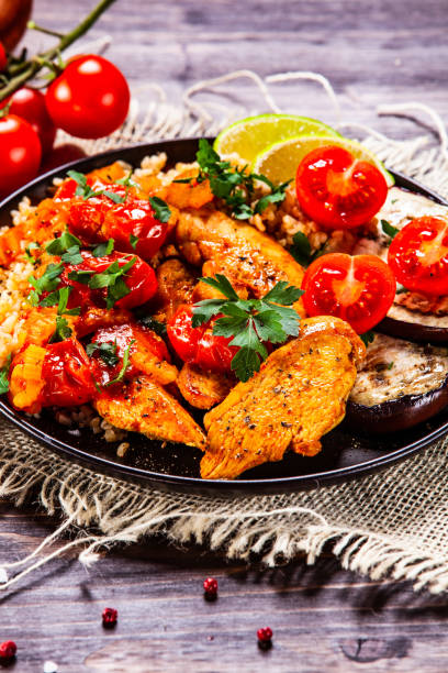 istock Grilled steaks with groats and vegetables 1139660562