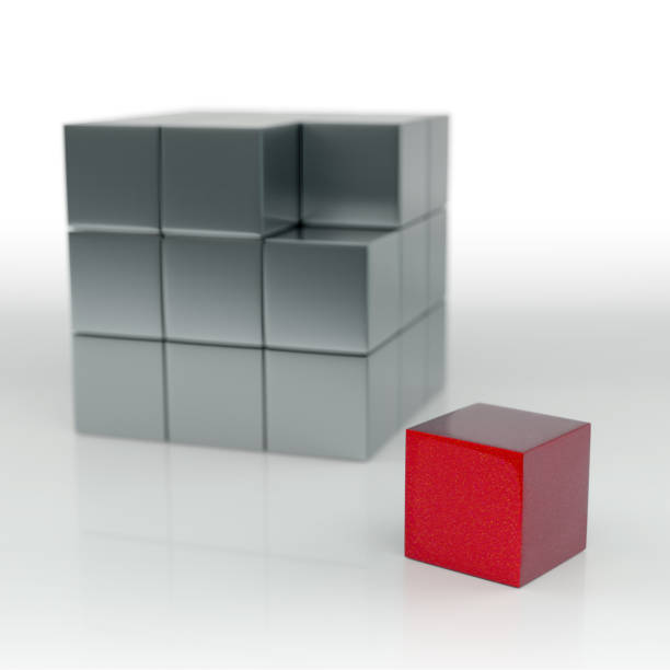 Selected Focus Business Cube Block. Isolated on White Background. 3D Rendering