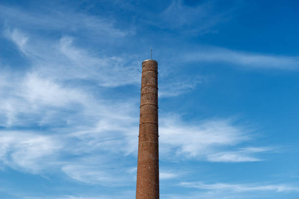 General view of a chimney of an industrial fabric factory
